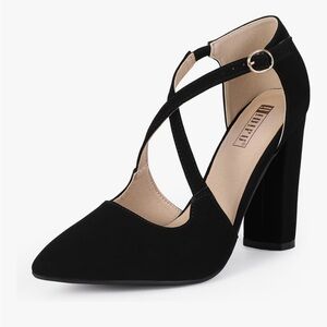 NWT IDIFU Chunky High Heels Pumps Closed Toe Strappy Heels Dress Shoes size 7.5